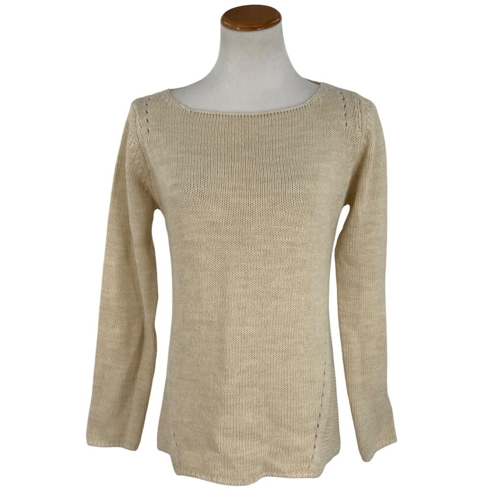 Vintage 90s Bianca B Cream Beige Knit Crochet Back Sweater Y2K Made In Italy M